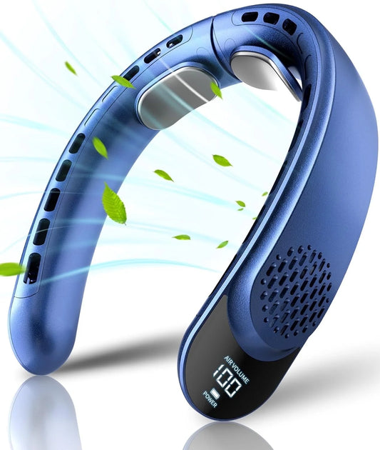Frsara Neck Fan, Personal Fan with LED Display, Portable Neck Fan, Hands Free Bladeless Fan, 4000Mah-Battery, 3-Speed Adjustment & Whisper-Quiet Operation, Perfect for Home,Camping,Travel ,Blue