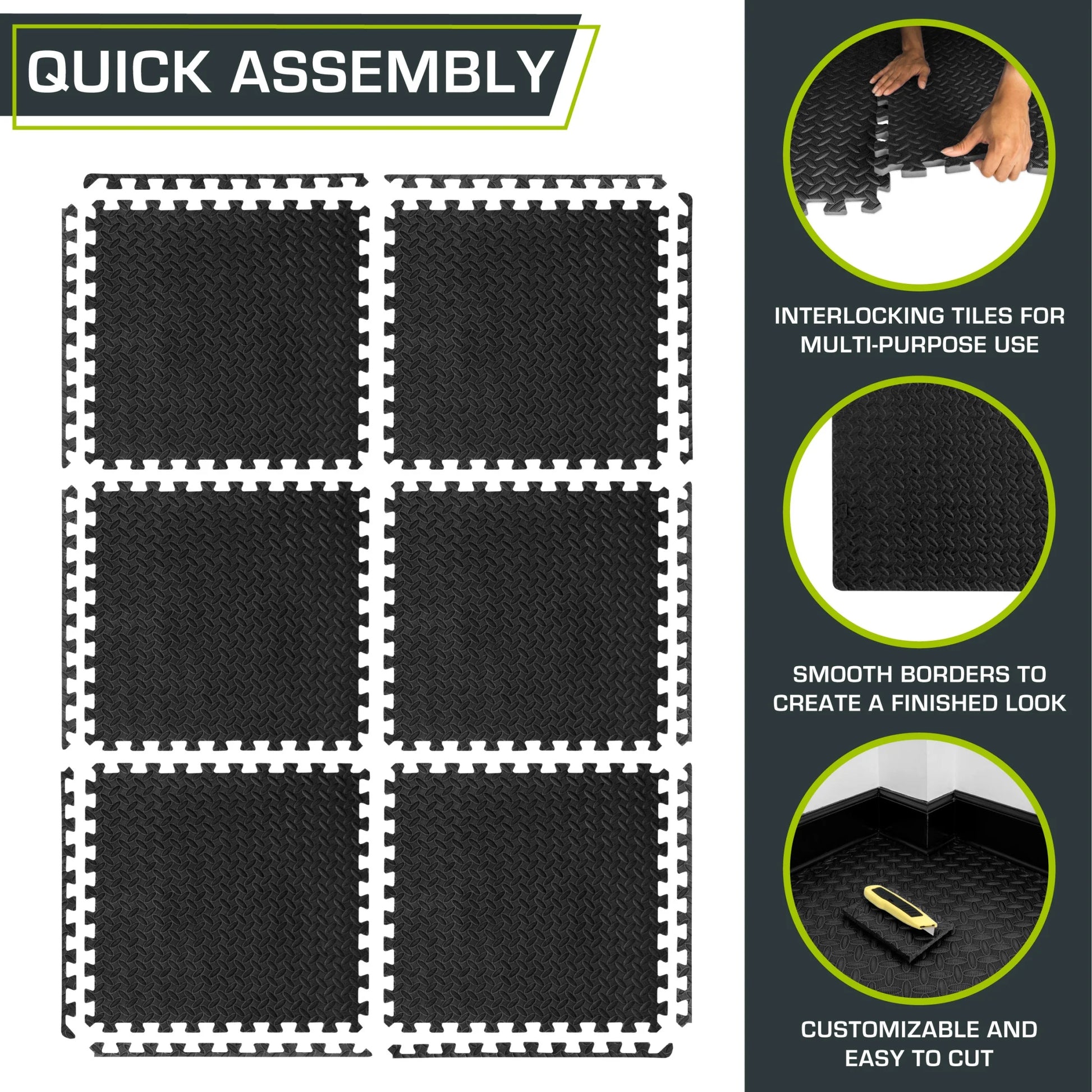 Puzzle Exercise Mat, 1/2" Thick EVA Foam Interlocking Tiles