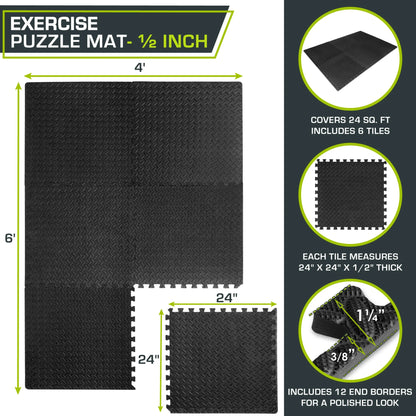 Puzzle Exercise Mat, 1/2" Thick EVA Foam Interlocking Tiles