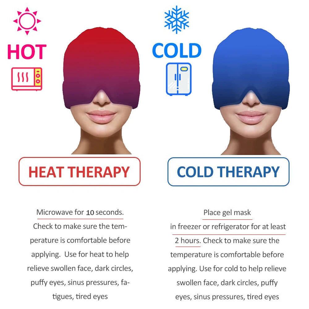 Migraine Relief Hathead Massager Gel Hot Cold Therapy Headache Migraine Relief Cap for Chemo,Sinus,Neck Wearable Therapy Wrap